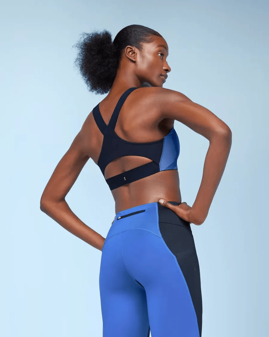 On Running Women's Performance Bra in Cobalt Navy - back view showing back detail