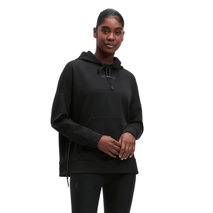 On women's recycled fleece hoodie – alternate product view