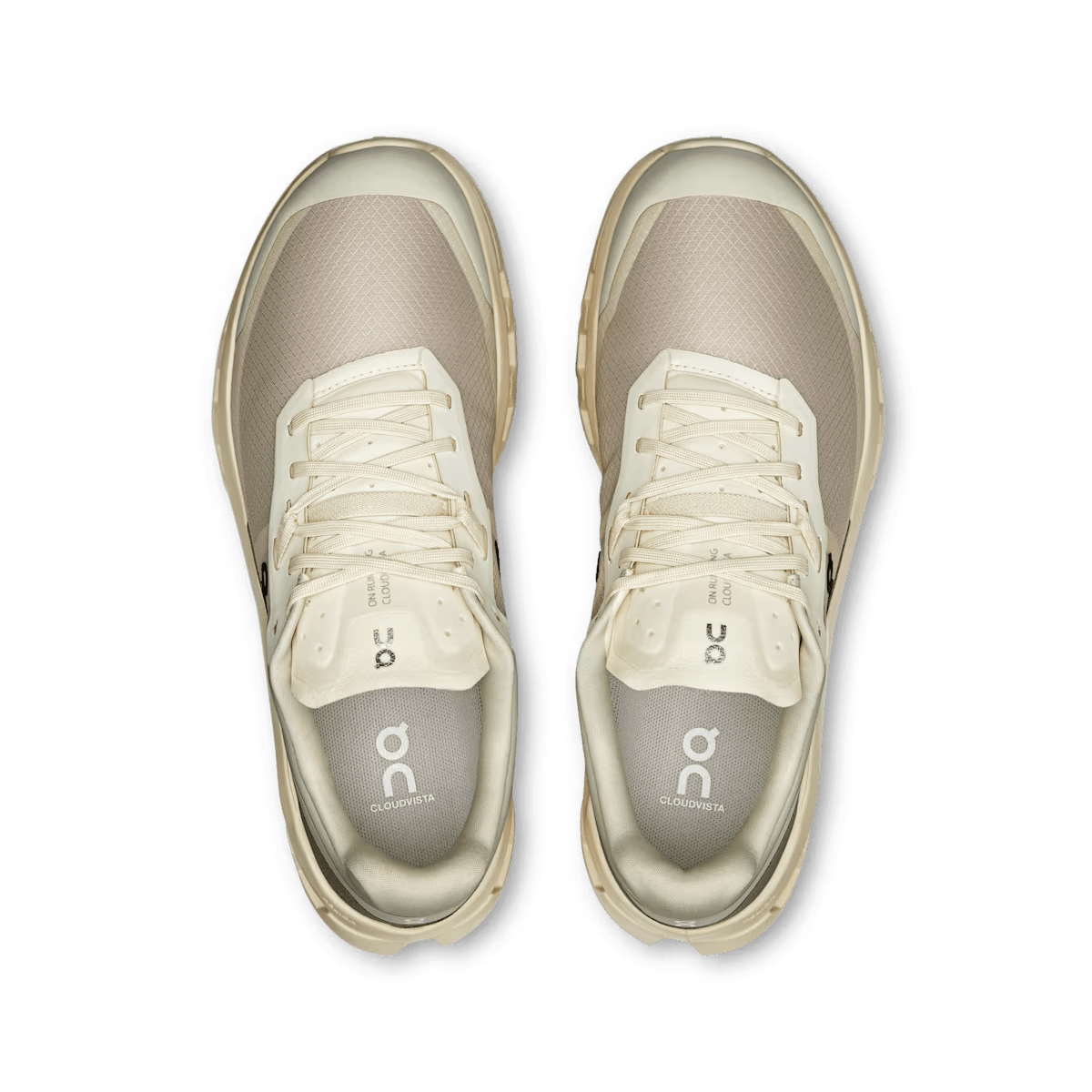 On Cloudvista 2 women's trail running shoe in Cream / Dessert – top view