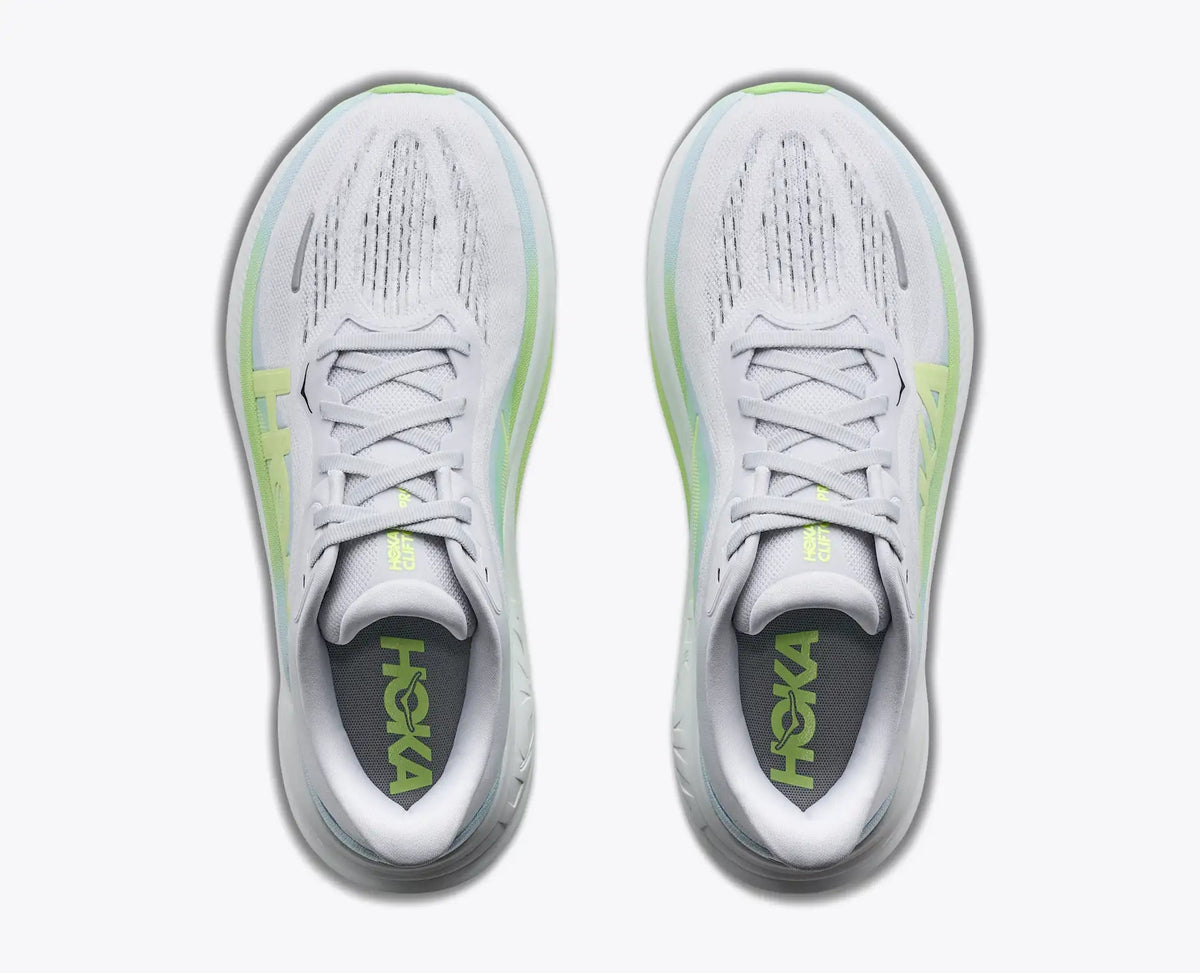 HOKA Clifton Pro Women’s Running Shoes – Cosmic Grey / Neon Yuzu – Top View