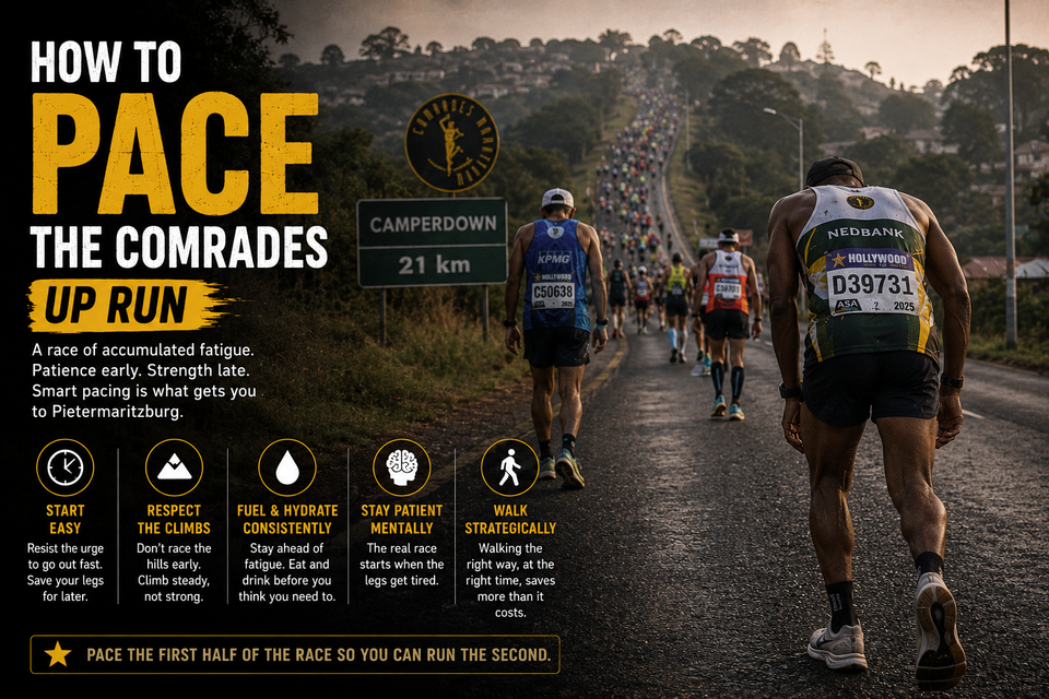 Runner pacing the Comrades Up Run from Durban to Pietermaritzburg