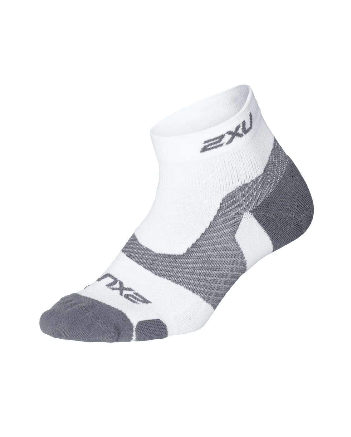 2XU Vectr Light Cush 1/4 Crew Socks | White Grey - 1 - Xciter Sports Apparel