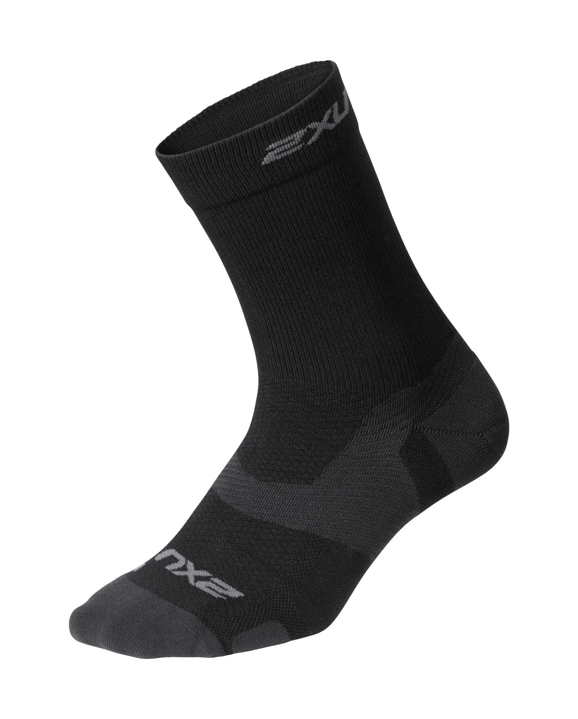 2XU Vectr Light Cushion Crew Socks – Black/Titanium - 1 - Xciter Sports Apparel