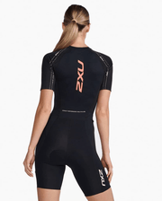2XU Women's Aero Front Zip Trisuit – Black / Hyper Coral - 2 - Xciter Sports Apparel