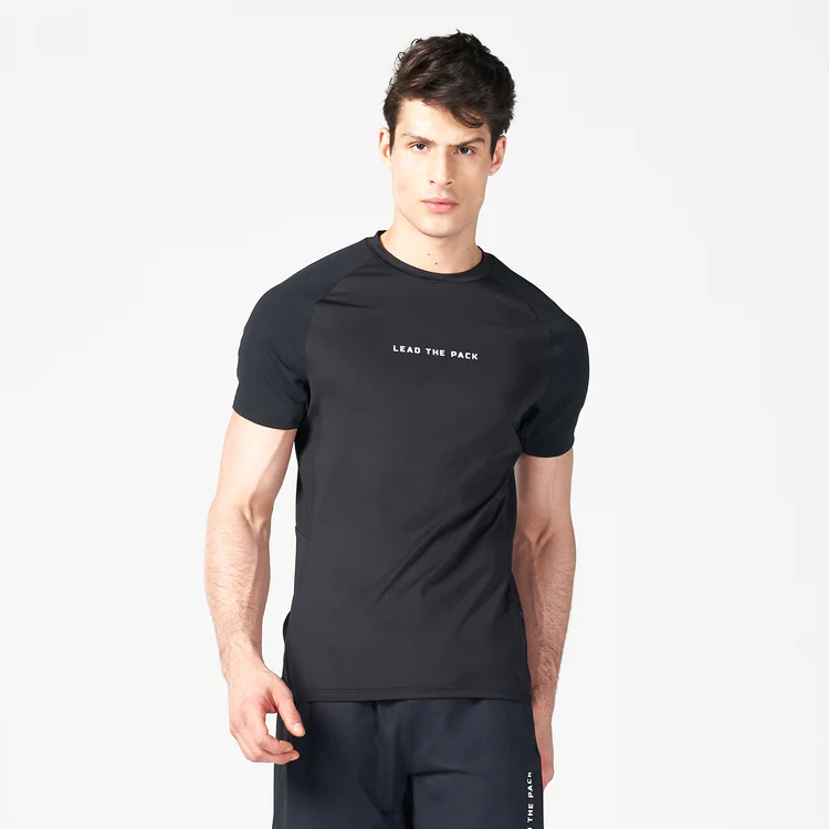 Statement Ribbed Tech Tee - Black