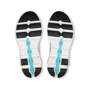 Pair of On Cloudswift 4 women's running shoes, outsole view showing black rubber traction and turquoise support channel