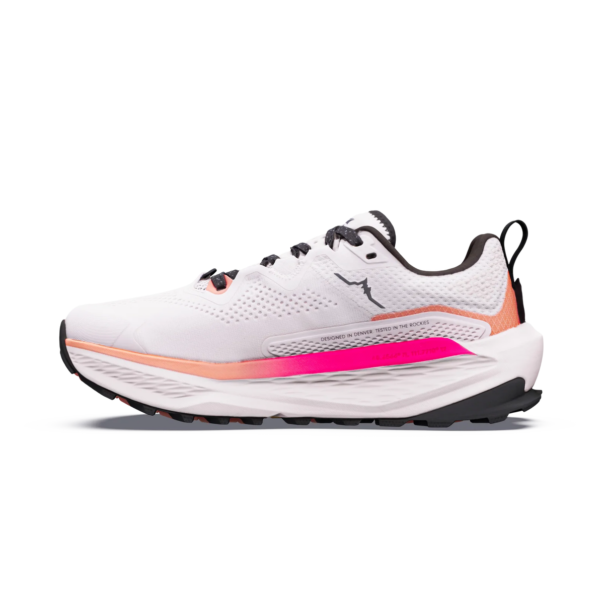 Altra Olympus 7 Women's trail running shoe upper in Coconut Cream and Pink Glow