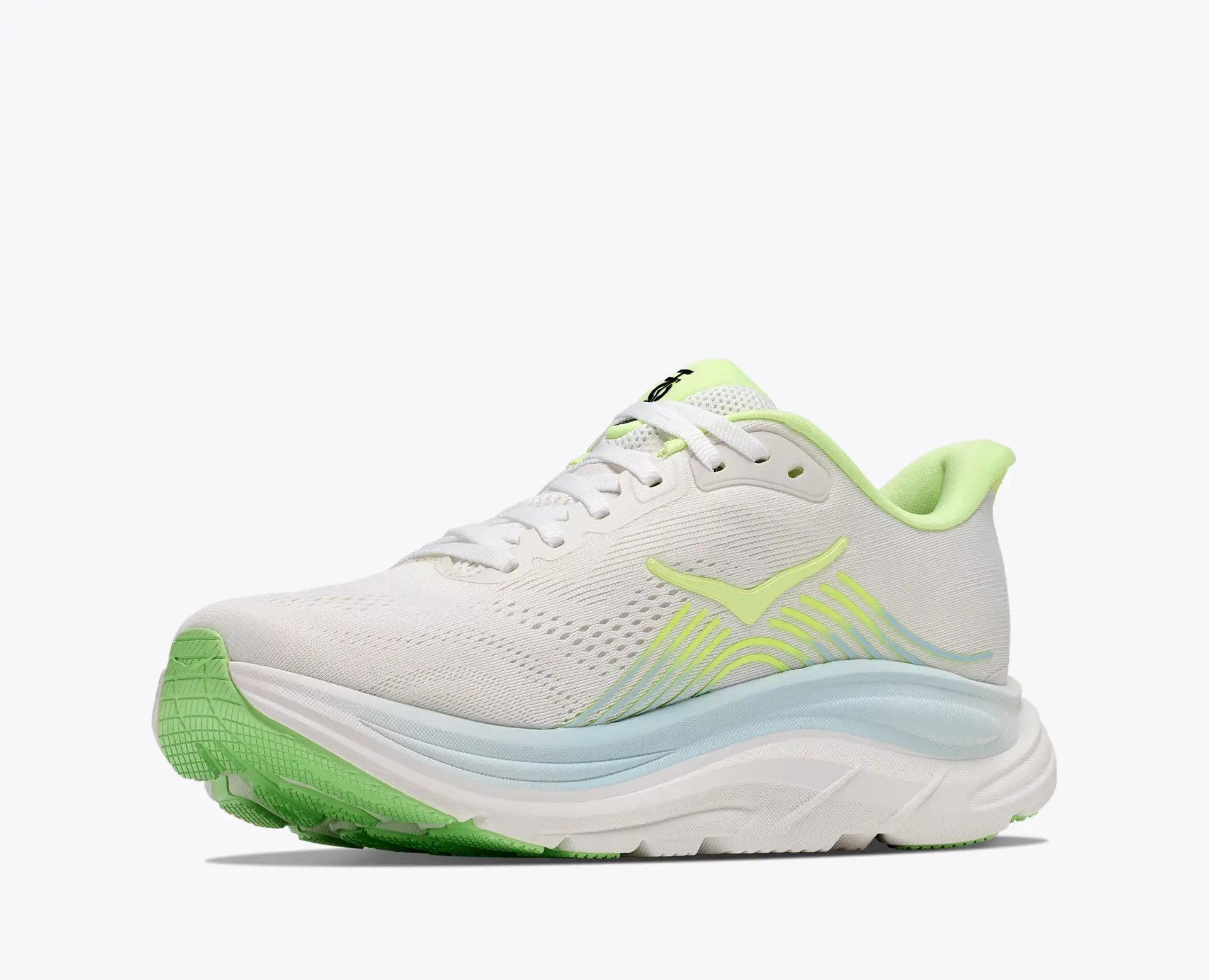 Women's Hoka Clifton 11 in Frost/Neon Yuzu — left side view
