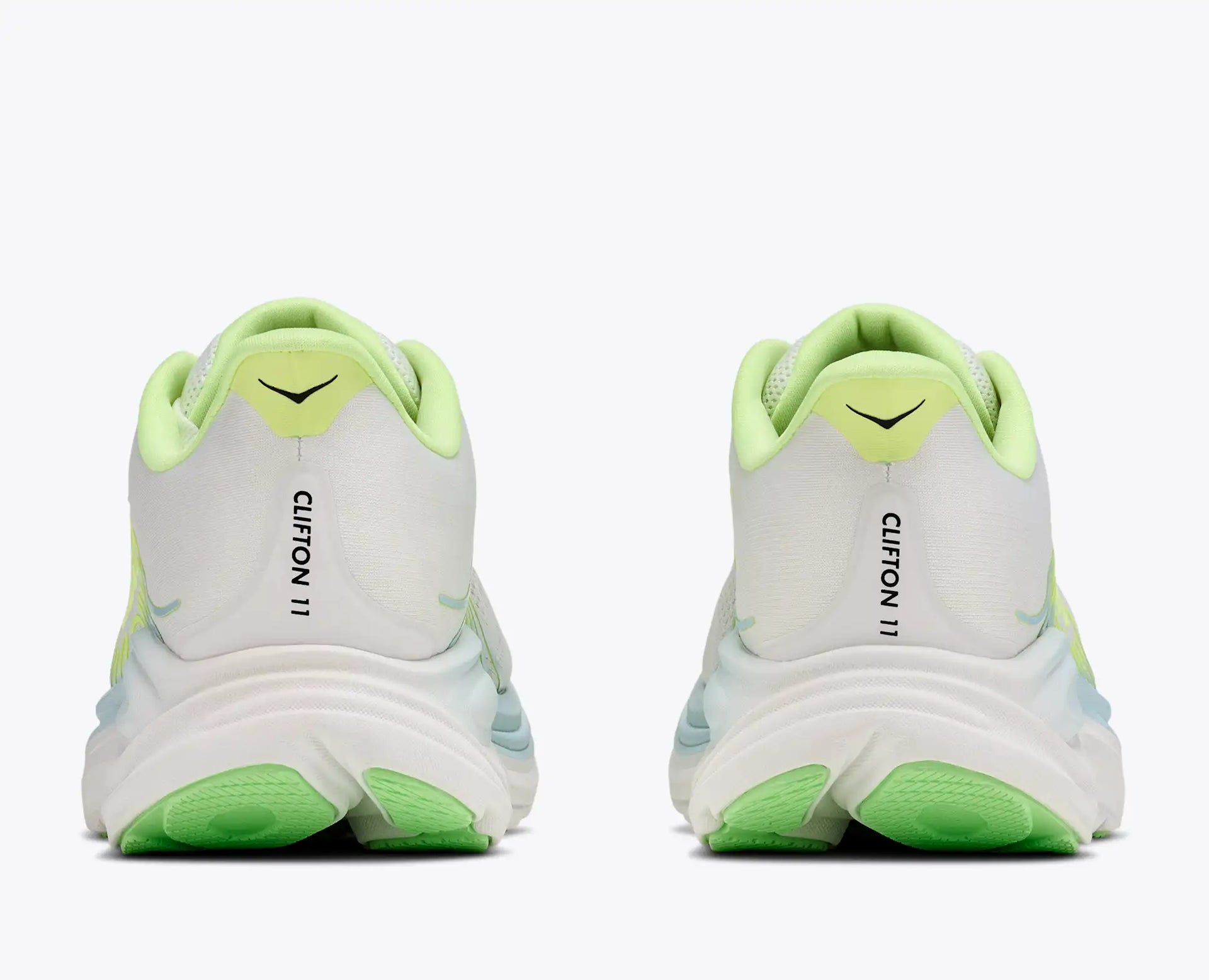Women's Hoka Clifton 11 in Frost/Neon Yuzu — back view