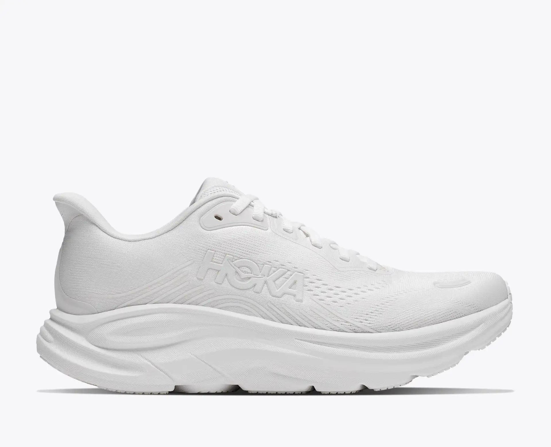 Women's Hoka Clifton 11 in White / White — lateral view