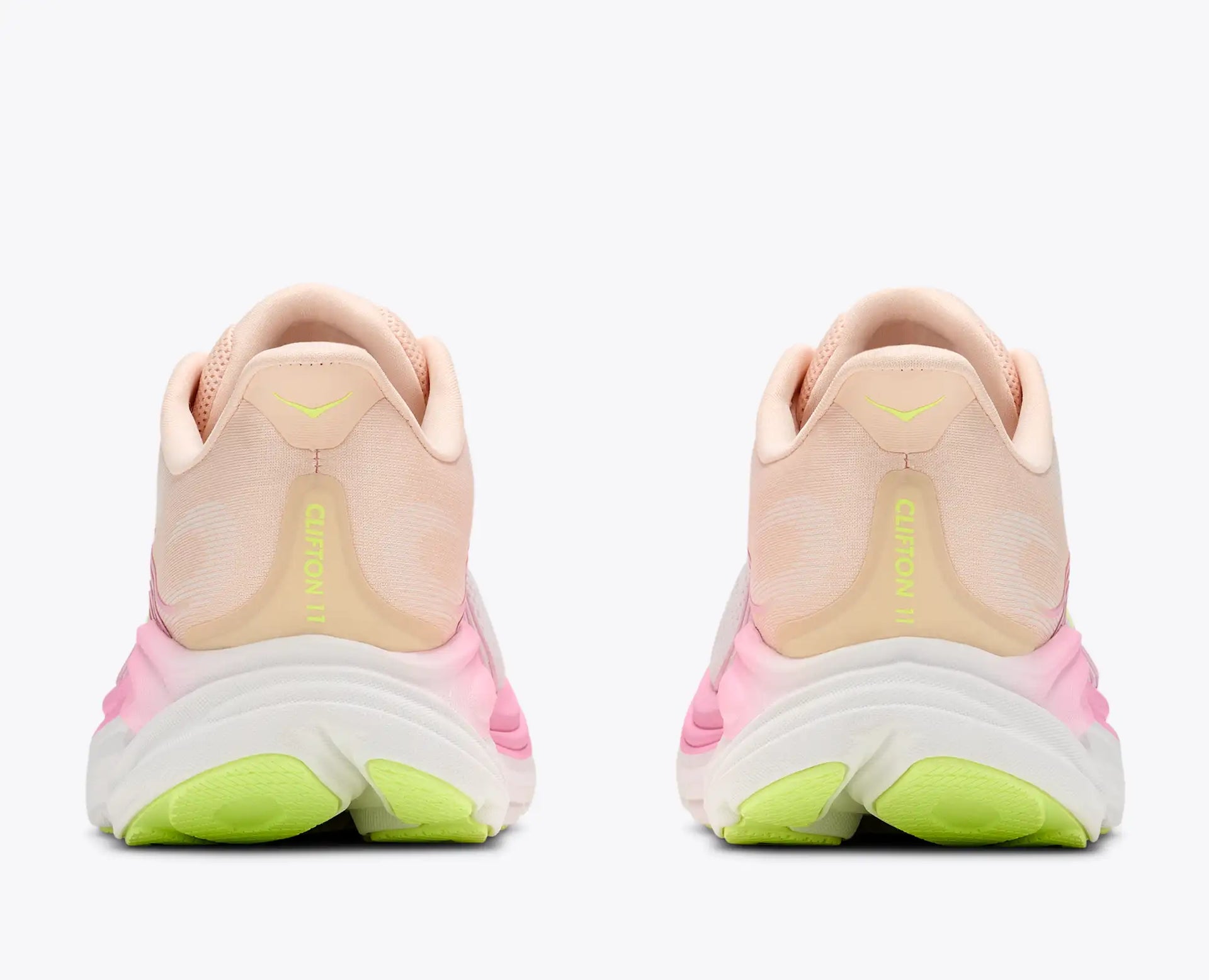Women's Hoka Clifton 11 in Tangerine Glow / White — back view