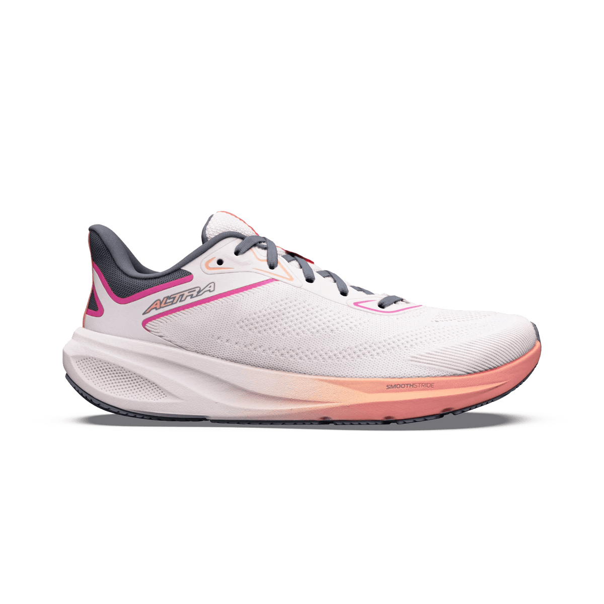Altra Motiv FLX women's road running shoes in Coconut Cream and Pink Glow.