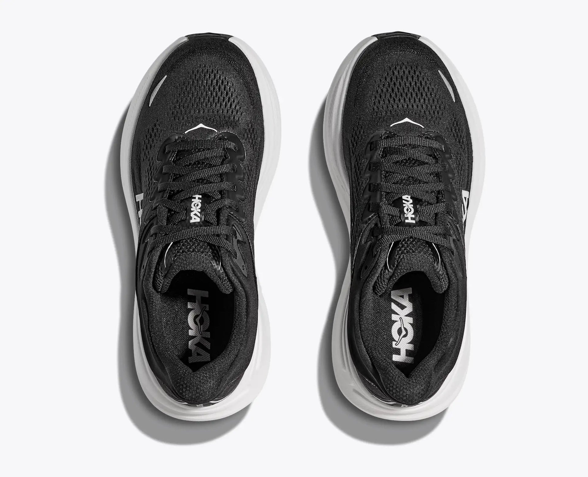 HOKA Bondi 9 Men's Running Shoe - Black/White | Maximum Cushion Road Running - Top View