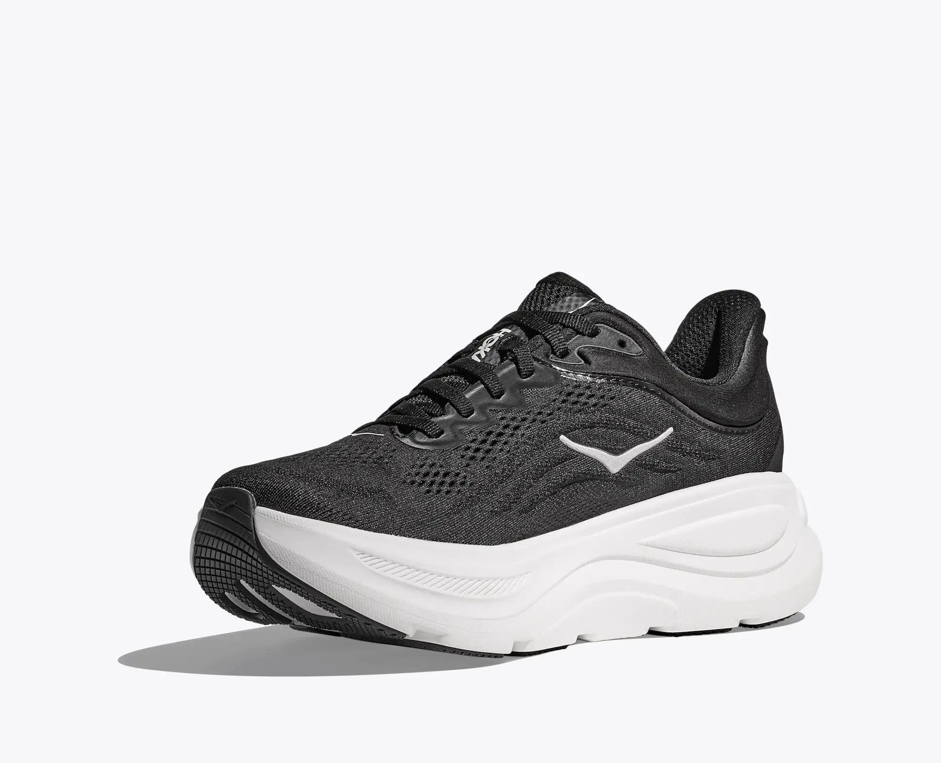 HOKA Bondi 9 Men's Running Shoe - Black/White | Maximum Cushion Road Running - Left Inner Side View