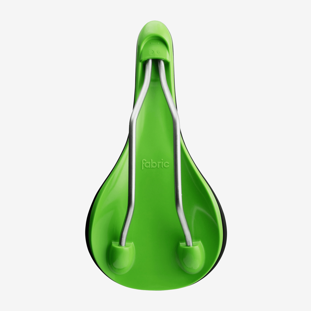 Fabric Scoop Elite Shallow 142 mm saddle in black and green, underside view