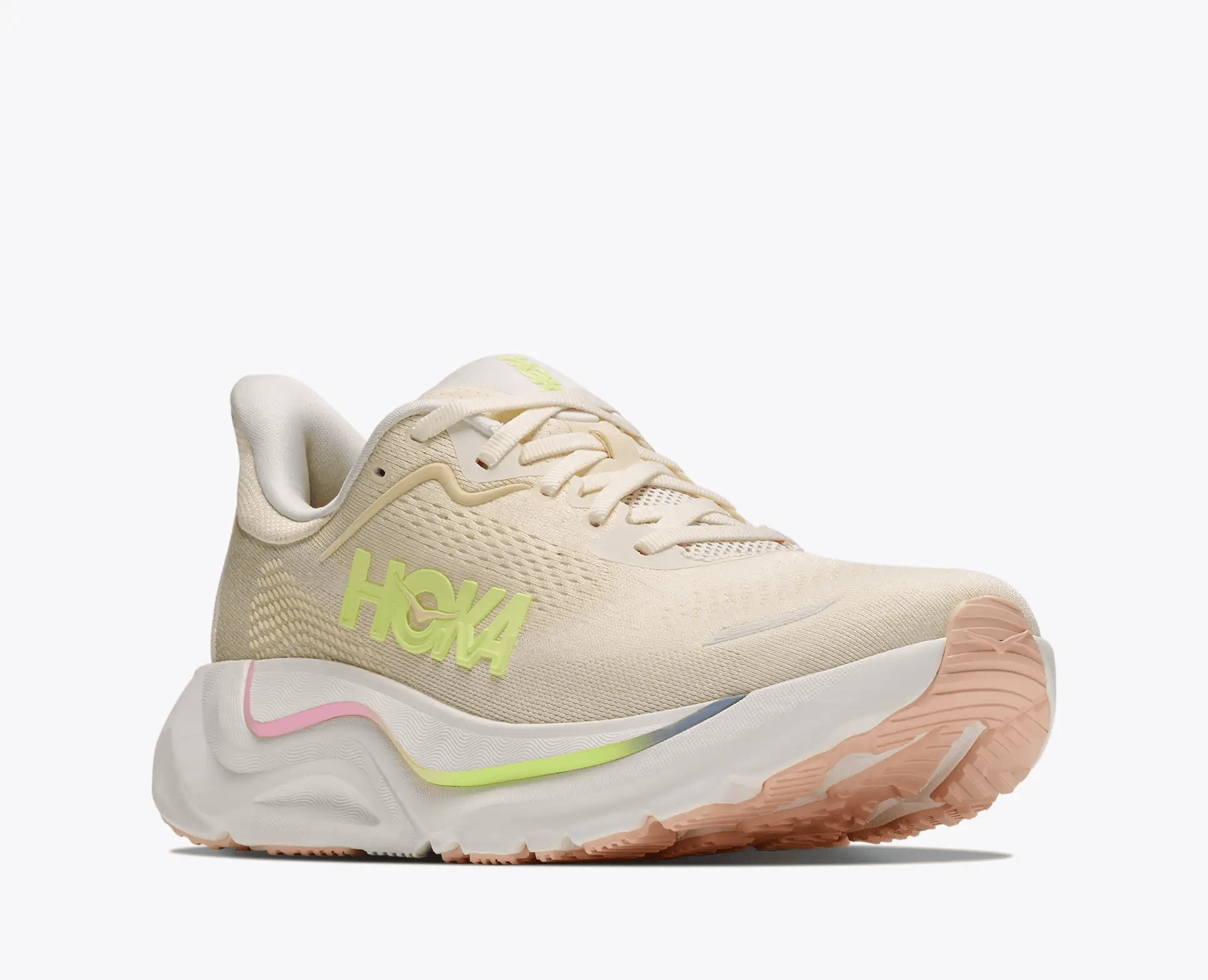 HOKA Arahi 9 women's stability running shoes – Vintage Yellow / Alabaster – heel view