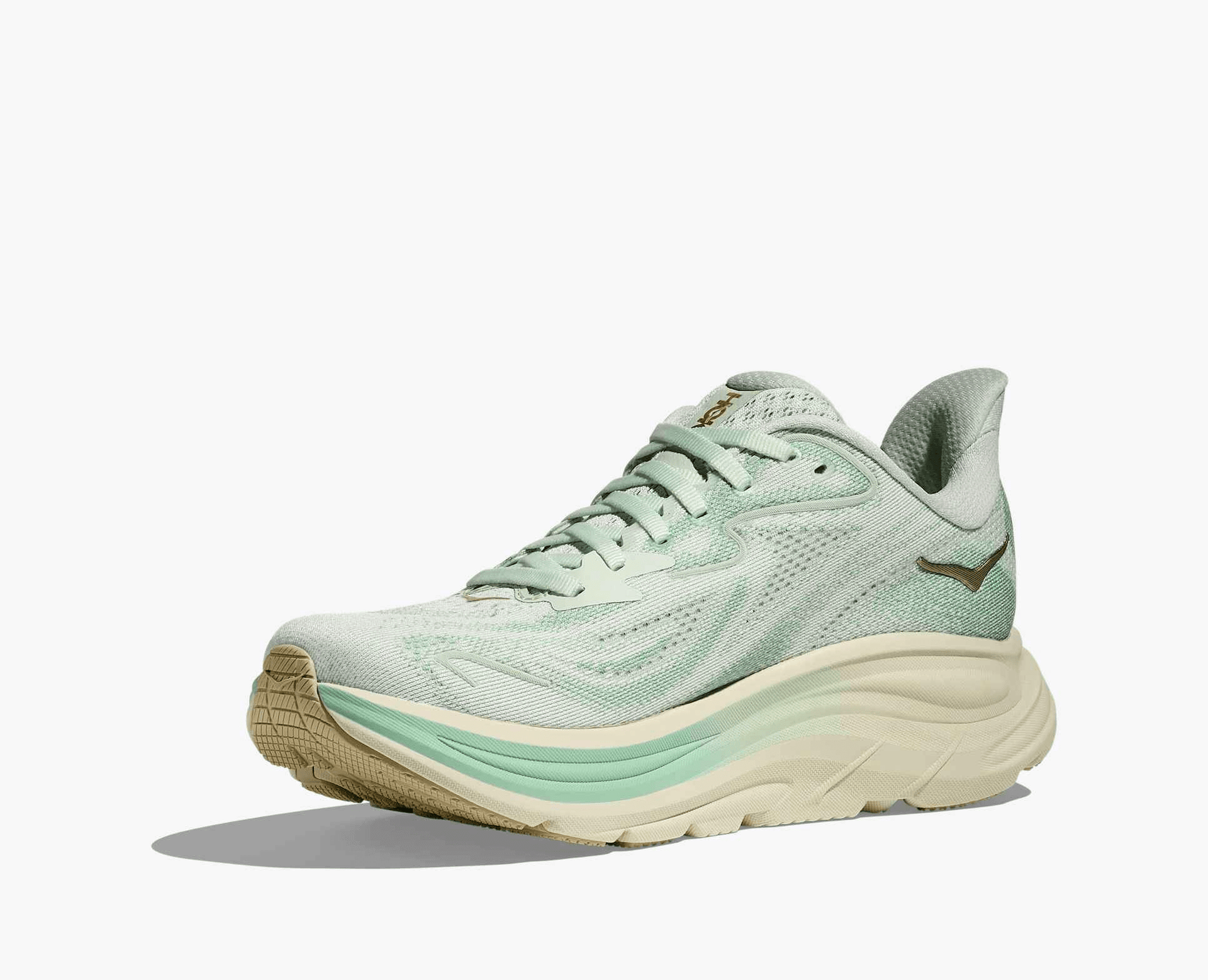 Hoka Clifton 10 women's running shoe in Sea Glass/Jadeite – Left view