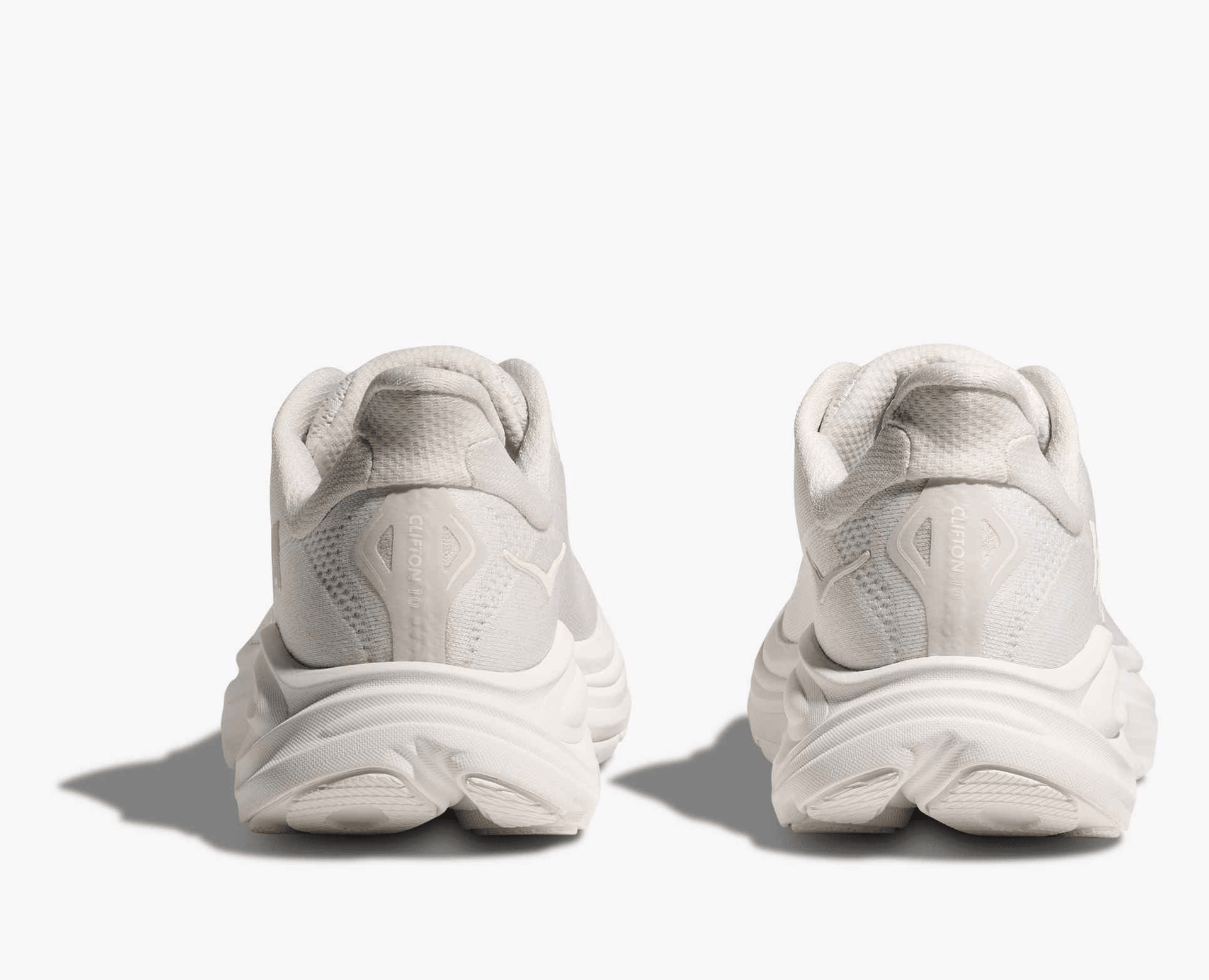 Hoka Clifton 10 women's running shoe in White/White – rear view