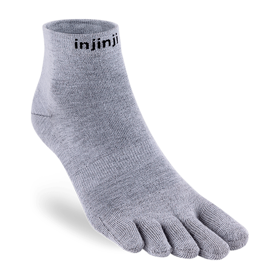 Injinji Liner Mini-Crew five-toe sock liner in Grey