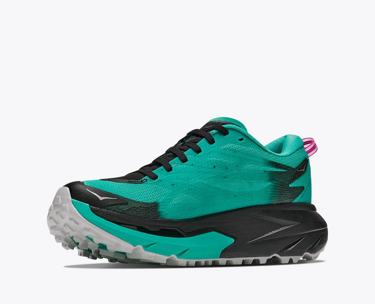 HOKA Mafate 5 Women's Trail Running Shoes in Black / Electric Aqua - product view 3