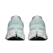 Pair of On Cloudswift 4 women's Surf | White running shoes, rear view showing heel construction and Helion foam