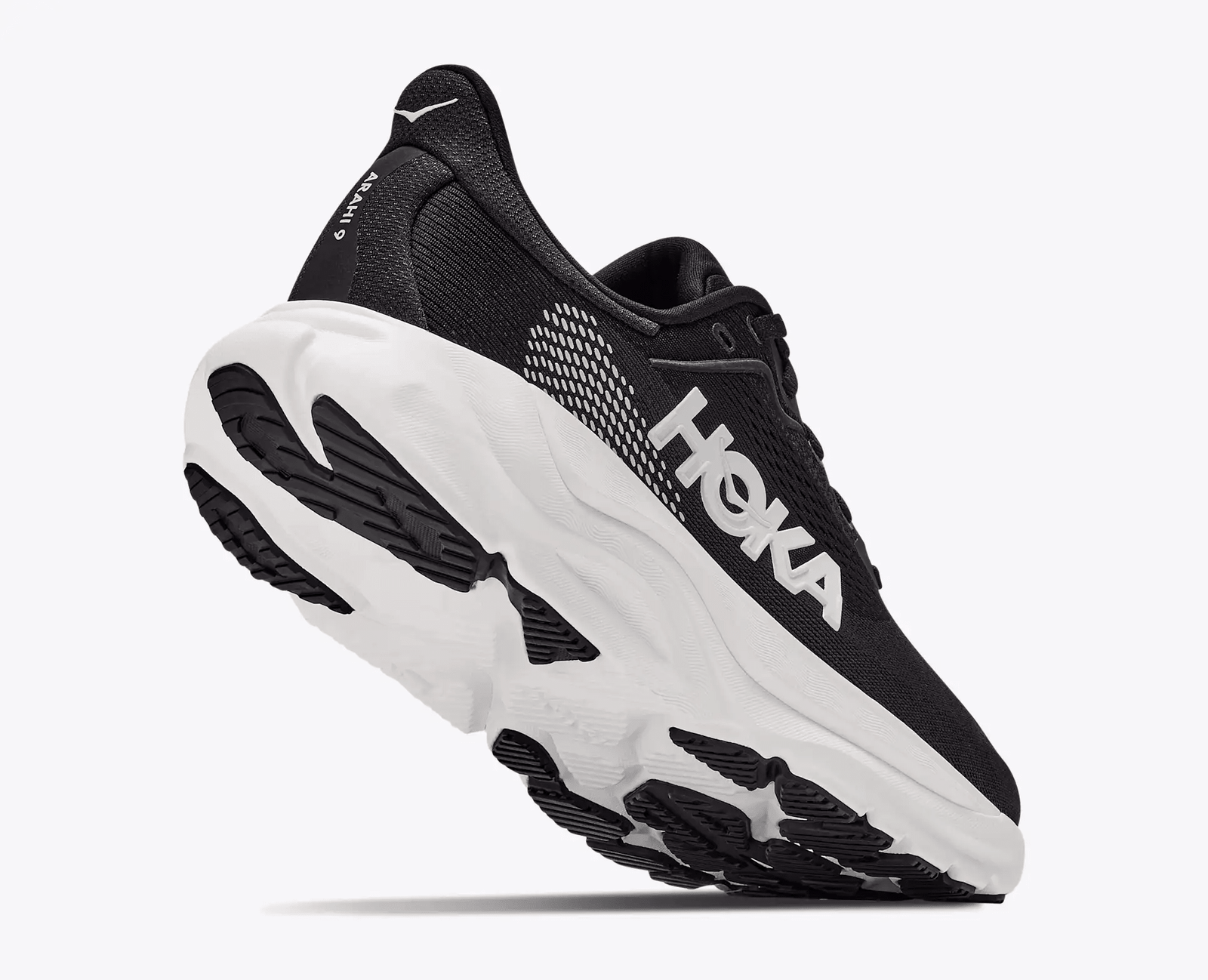 Men's Hoka Arahi 9 Wide Black/White Stability Running Shoe – On-Foot Action Shot – Road Running product detail