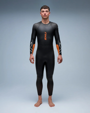 2XU Propel:1 men's full triathlon wetsuit in Black and Solar Orange.