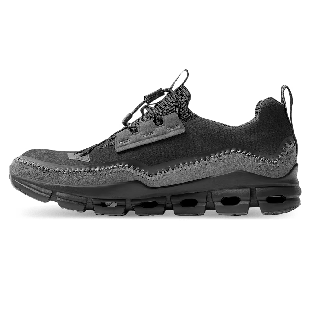 On Cloudaway women's hybrid lifestyle shoe in Black Rock, with a mesh upper and toggle laces.