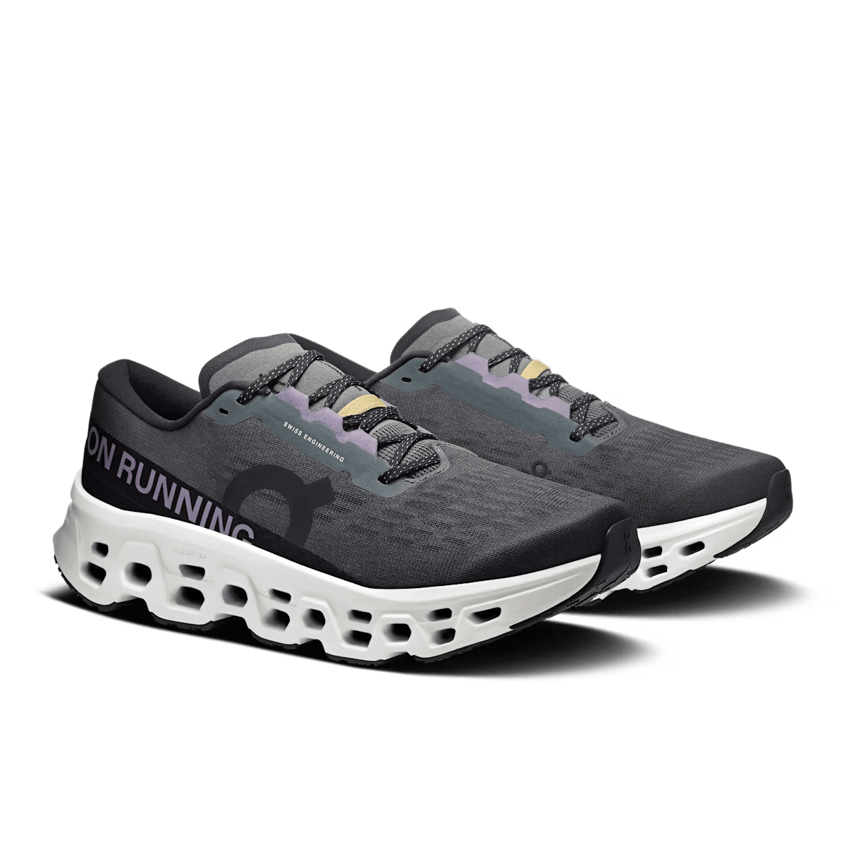 Men's On Cloudmonster 3 running shoe in Eclipse Frost - three-quarter pair view