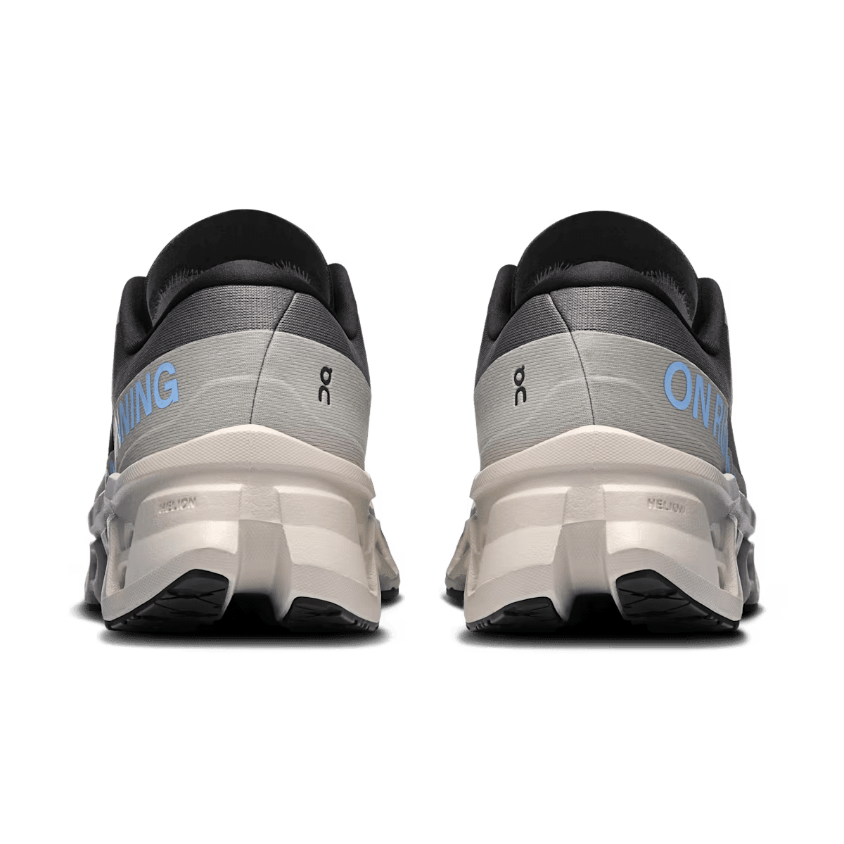 Men's On Cloudmonster 3 running shoe in Rock Silver - heel view