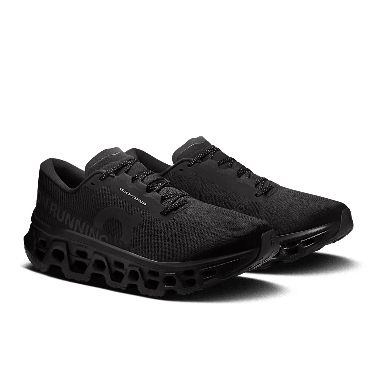 Men's On Cloudmonster 3 running shoe in Black Black - three-quarter pair view