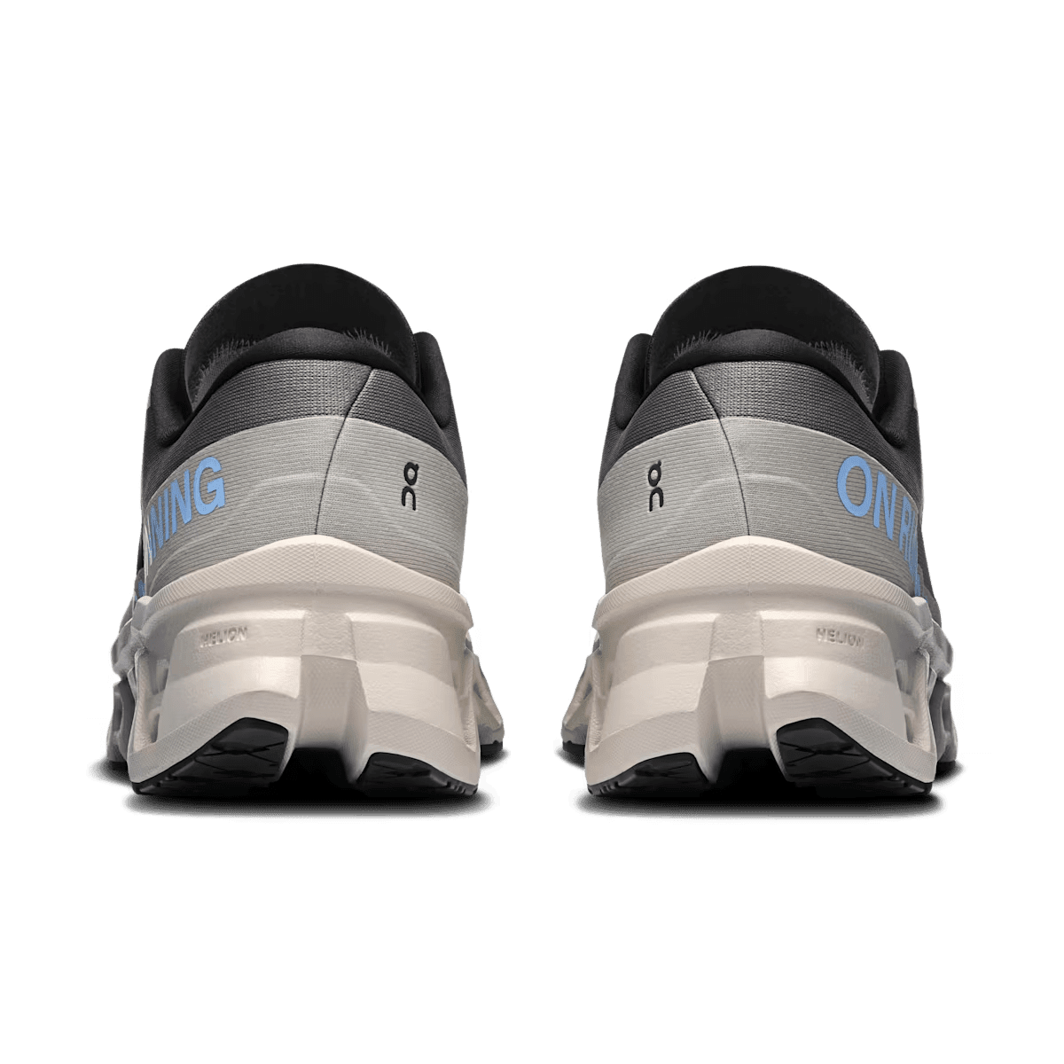 Men's On Cloudmonster 3 running shoe in Rock Silver - heel view