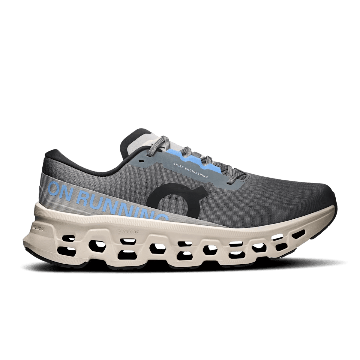 Men's On Cloudmonster 3 running shoe in Rock Silver - lateral side view