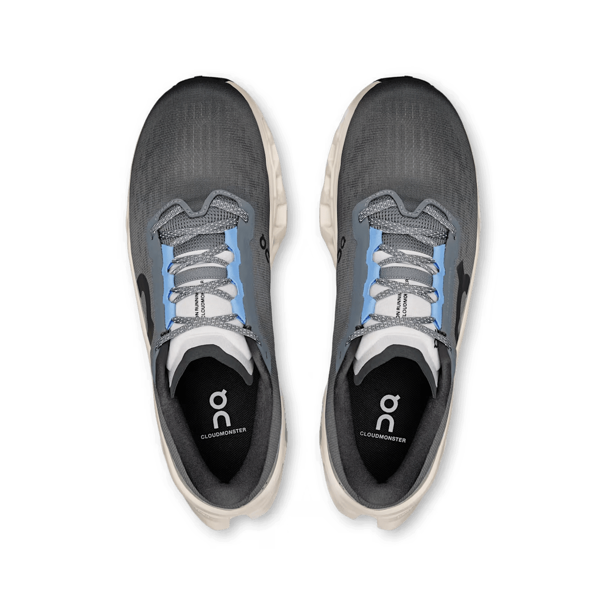 Men's On Cloudmonster 3 running shoe in Rock Silver - top view