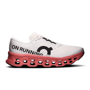 Men’s On Cloudmonster 3 running shoe in Ivory/Dustrose, lateral side view.