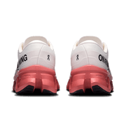 Men’s On Cloudmonster 3 running shoes in Ivory/Dustrose, rear heel view.
