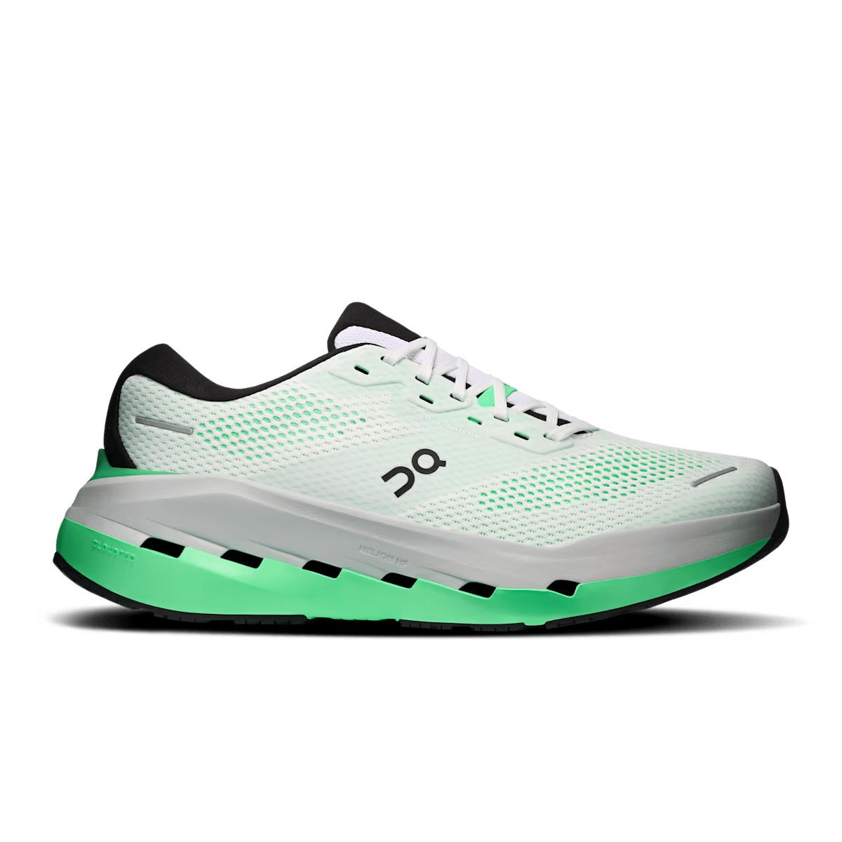 Men's On Cloudrunner 3 Max road running shoe in White | Verdite, side profile view.