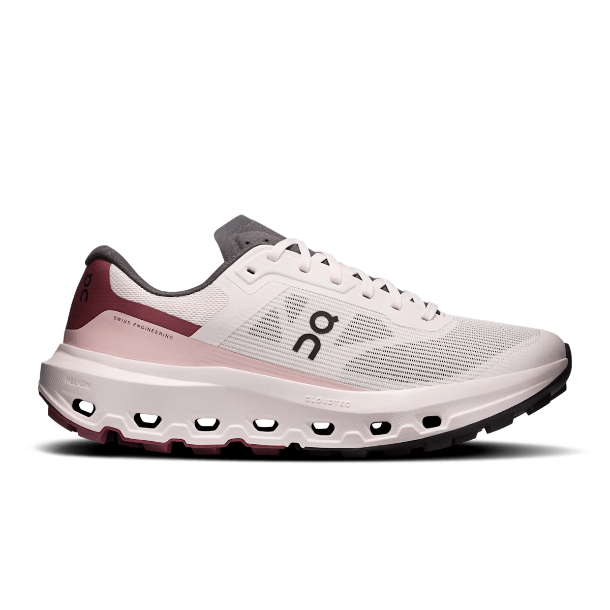 On Cloudvista 3 women's trail running shoe in Oyster / Barberry – lateral side view