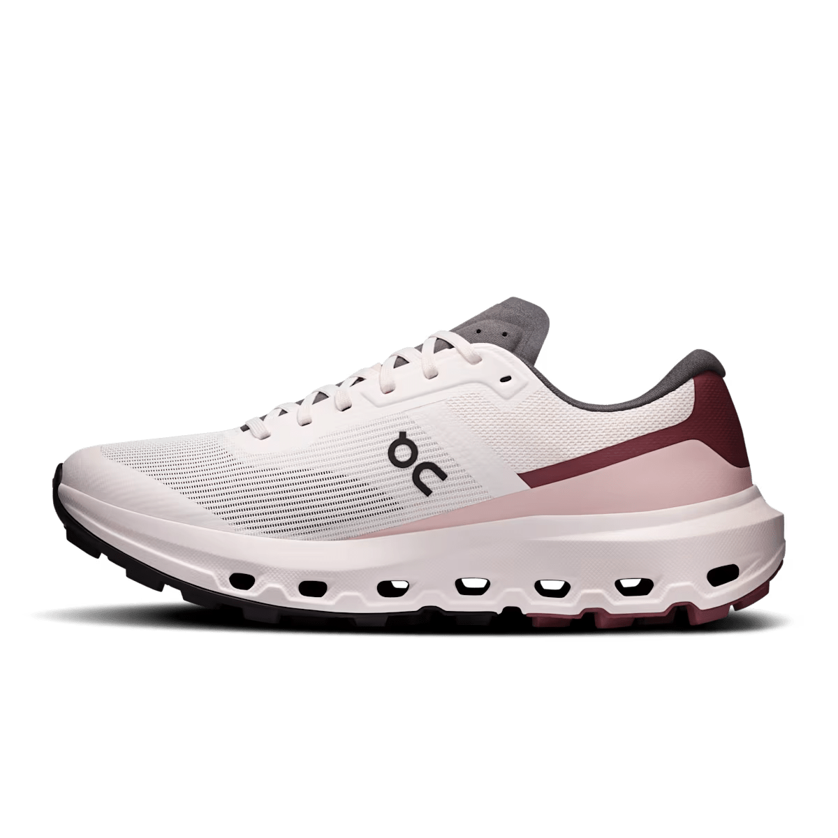 On Cloudvista 3 women's trail running shoe in Oyster / Barberry – medial side view
