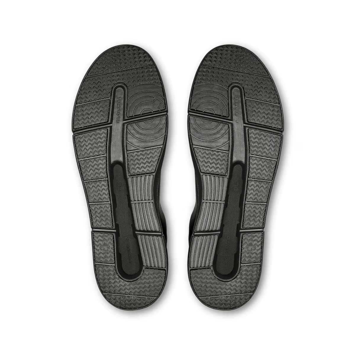 On THE ROGER Advantage men's lifestyle shoe in Black / Black – outsole view