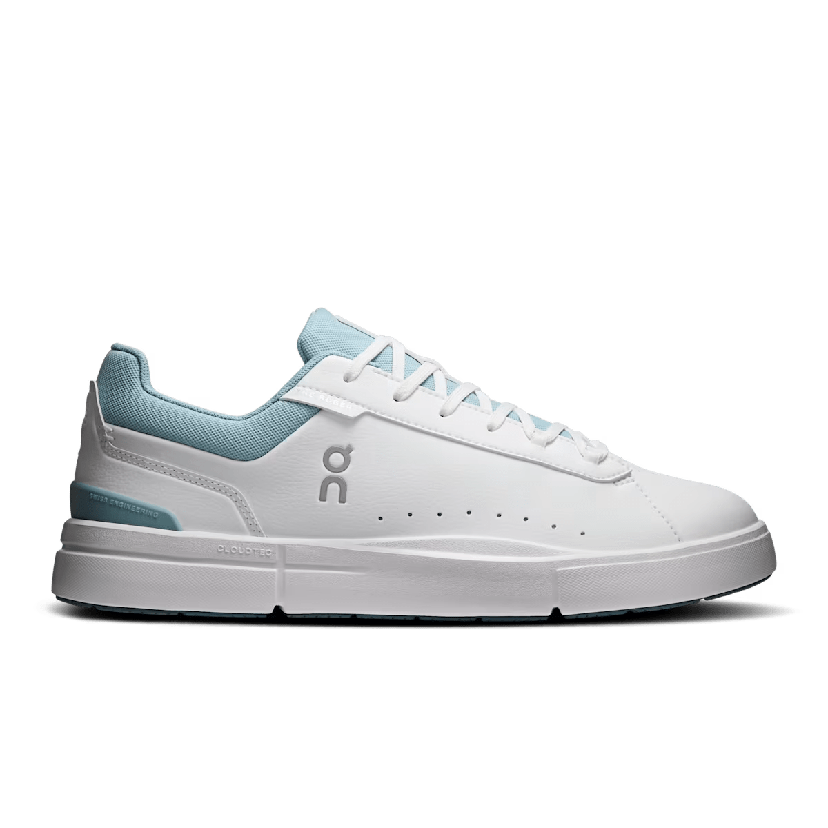 On THE ROGER Advantage men's lifestyle shoe in White / Wash – lateral side view