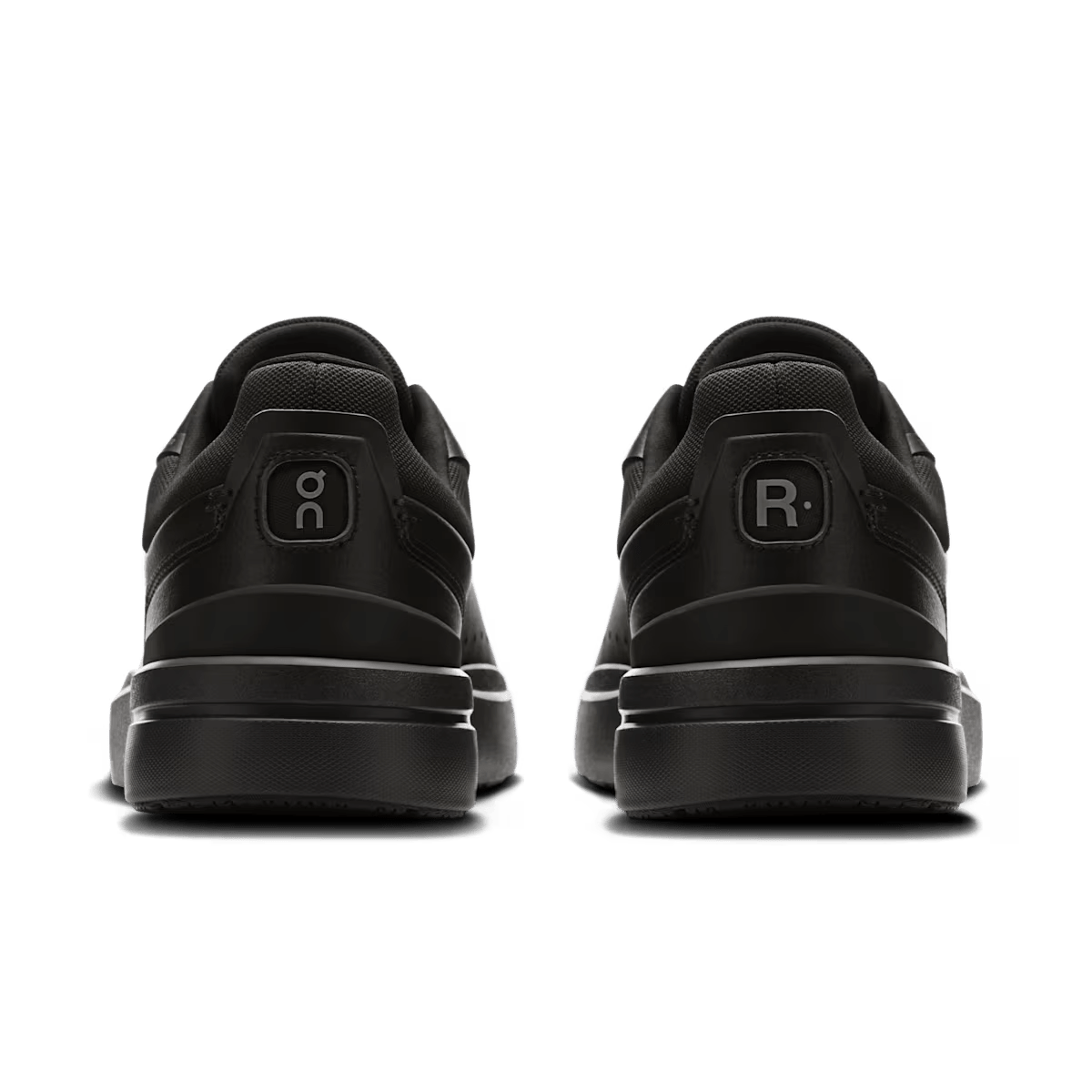 On THE ROGER Advantage men's lifestyle shoe in Black / Black – heel view