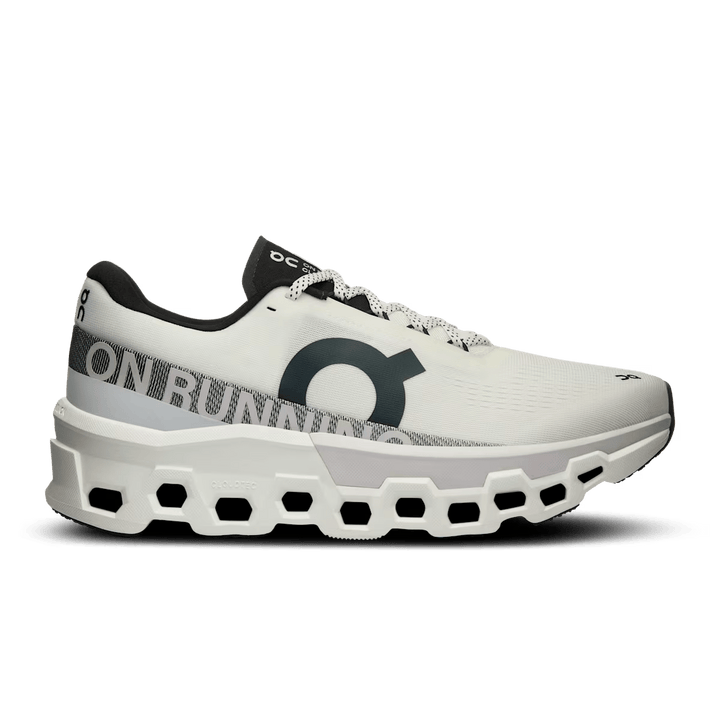 On Cloudmonster 2 men's road running shoe in White / Frost – lateral side view