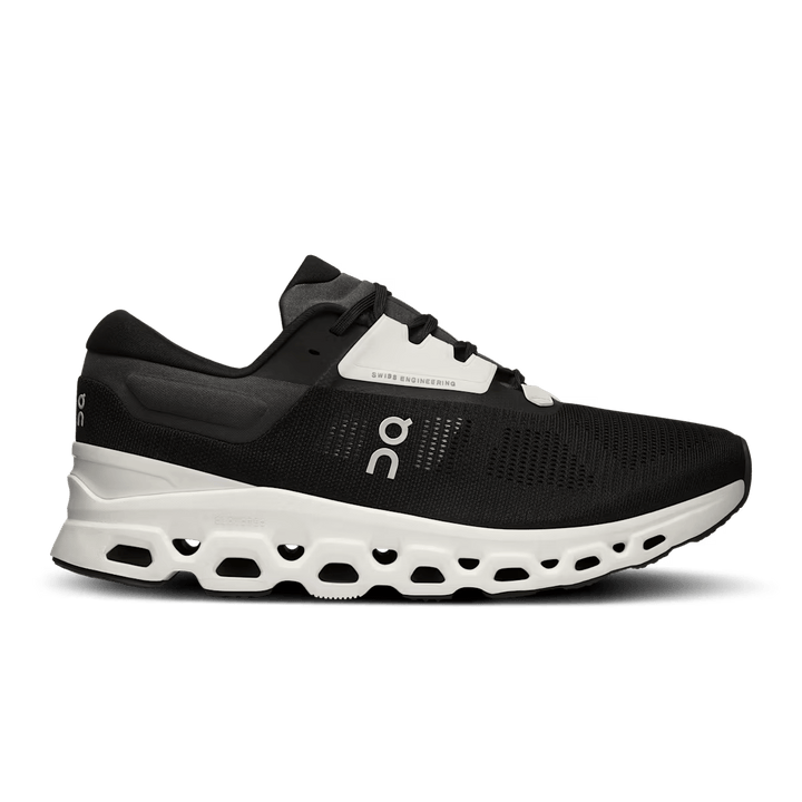 On Cloudstratus 3 men's road running shoe in Black / Frost – lateral side view