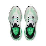 Pair of men's On Cloudrunner 3 Max running shoes in White | Verdite, top view showing the laces and insoles.