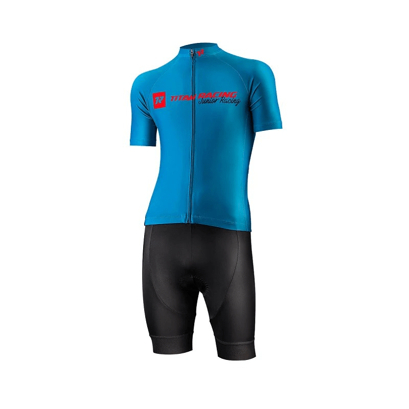 Titan Racing Junior Cycling Kit – Bermuda Blue/Red | Jersey & Shorts Set | Age 12–13 (130 cm)