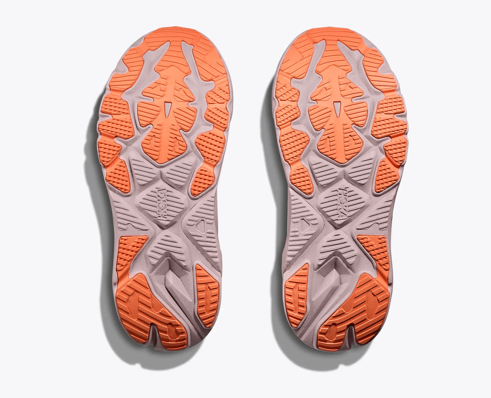 Hoka Arahi 8 women's stability running shoe – bottom view - lilac cream / neon cantaloupe