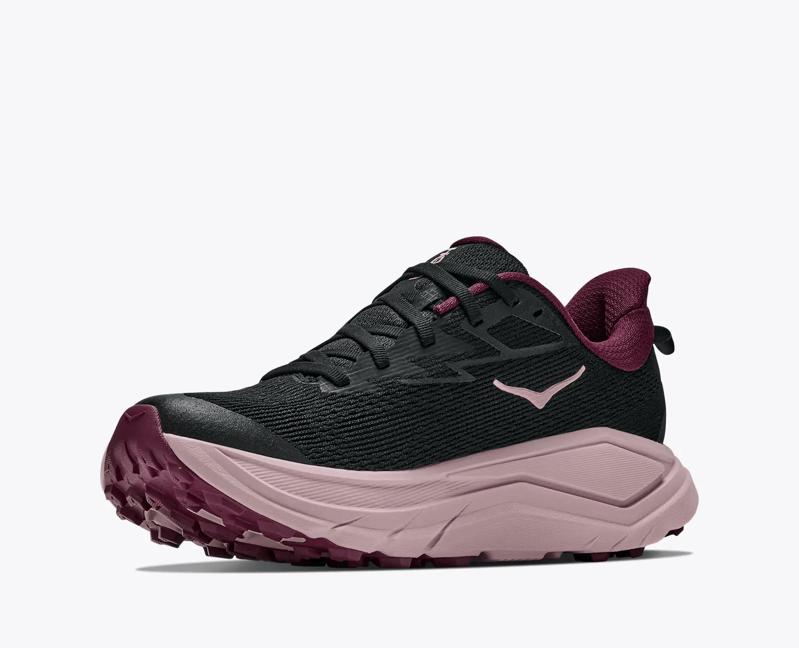 HOKA Challenger 8 Women’s Trail Running Shoes – Black / Pink Opal – Left Angle View product detail