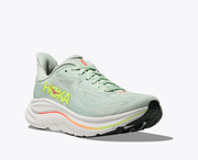 Hoka Clifton 10 women's running shoe in Sea Glass / Neon Flame – right view