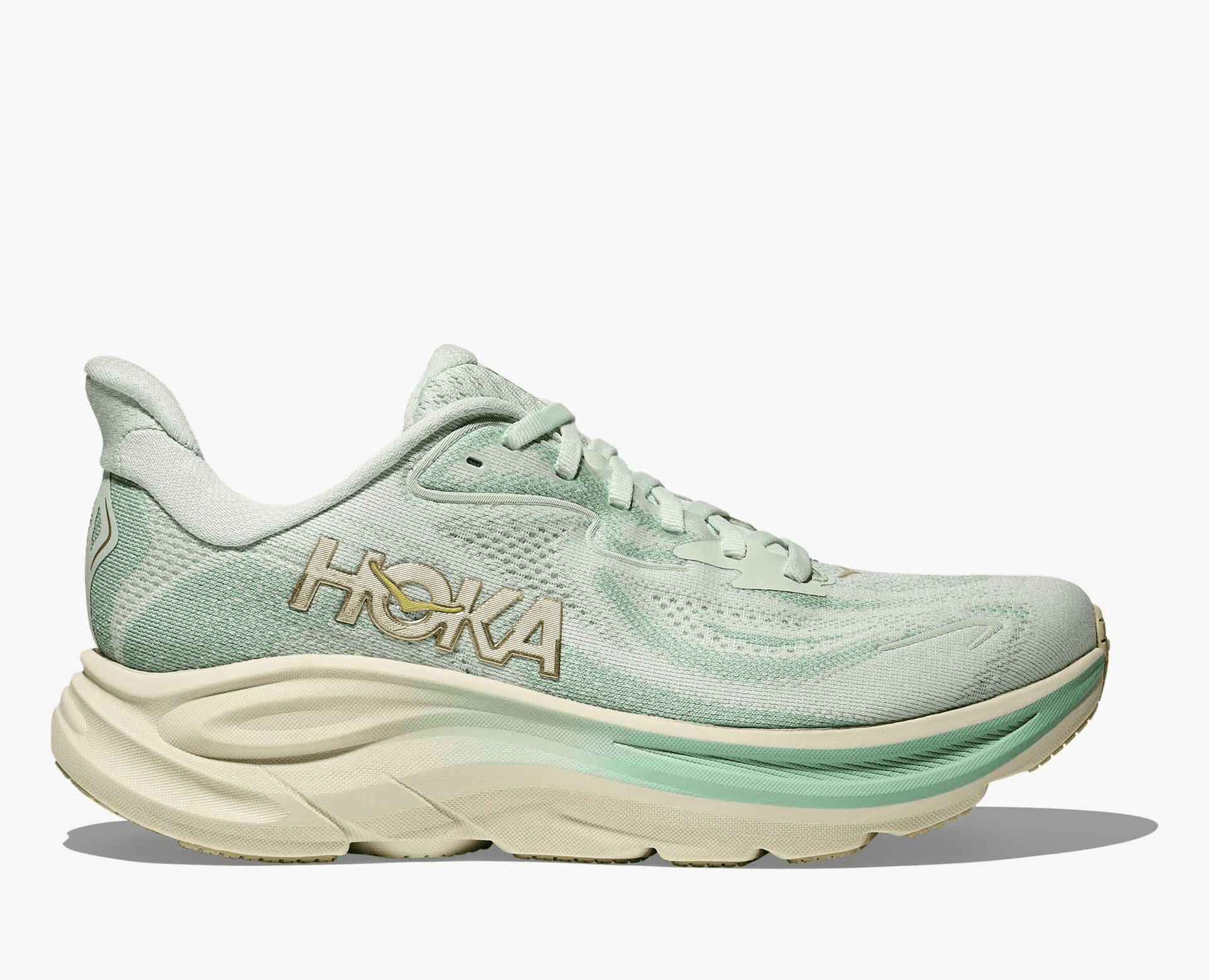Hoka Clifton 10 women's running shoe in Sea Glass/Jadeite – lateral view